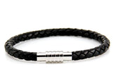 Black Leather Bracelet with Steel Clasp. Small size measuring 7.5 inch